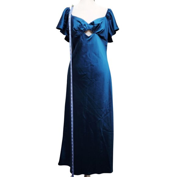 Womens Vubiya Satin Blue Maxi Dress Size M Ruffle Sleeves & Cutout Detail New - Picture 8 of 11